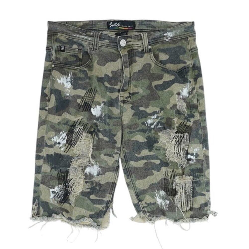 Switch Remarkable Mens Acid Wash Camo Shorts Size 34